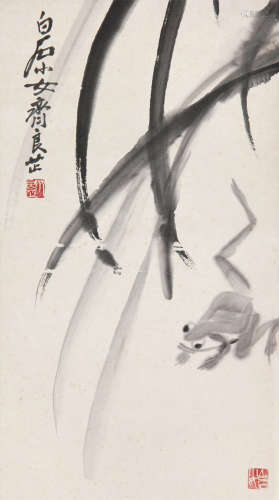 齐良芷（b.1931） 蛙戏图 立轴 水墨纸本
