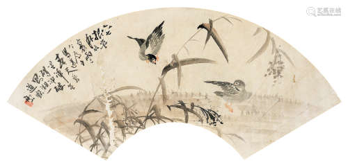 张问陶（1764～1814） 芦雁图 扇面 设色纸本