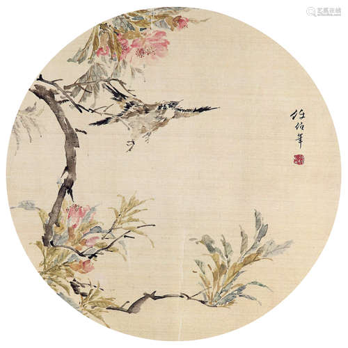 任颐（1840～1896） 花鸟圆光 镜心 设色绢本