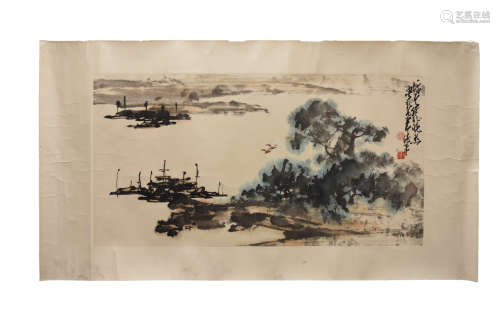 Painting of a Bay w/ Calligraphy by: Zhao Shaoang