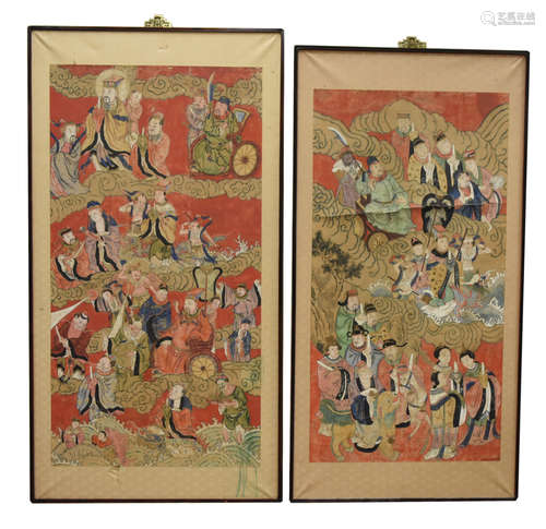 Pair of Large Paintings of Heavenly Figures,Qing D