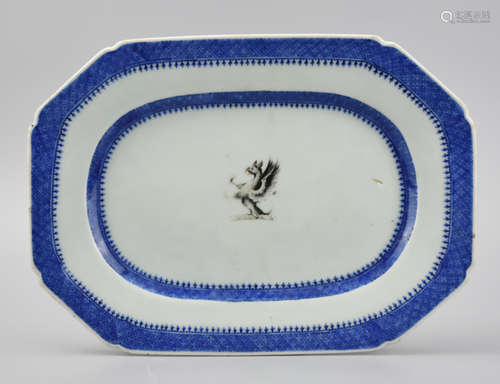 Chinese B & W Tray w/ Grisaille Griffon, 18th C.