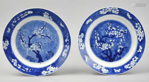 Two Chinese Blue & White Plate w/ Plum, Kangxi P.