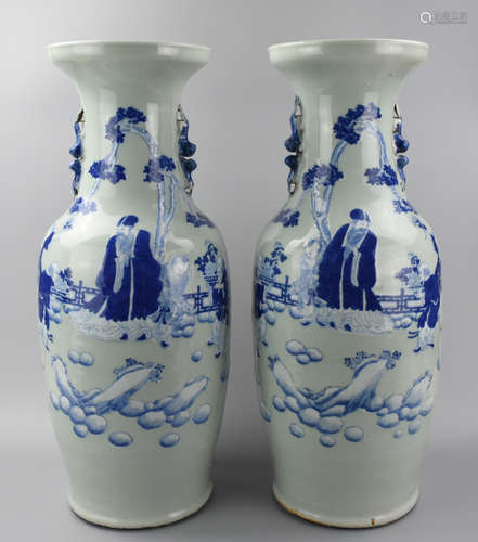 Pair of Chinese Celadon & B / W Vases, Daoguang P.