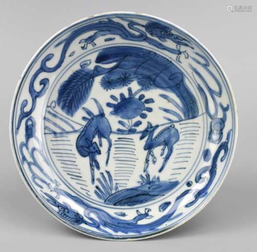 Chinese Blue & White Deer Plate,Ming Dynasty