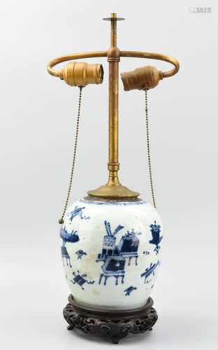 Chinese Blue & White Jar w/ Artifacts,17th C.