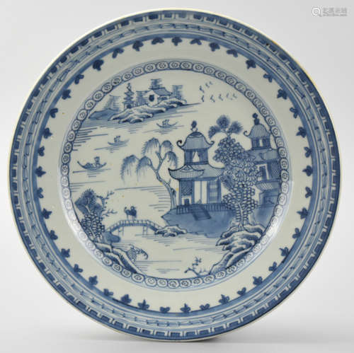 Chinese Export B & W Plate,18th C.