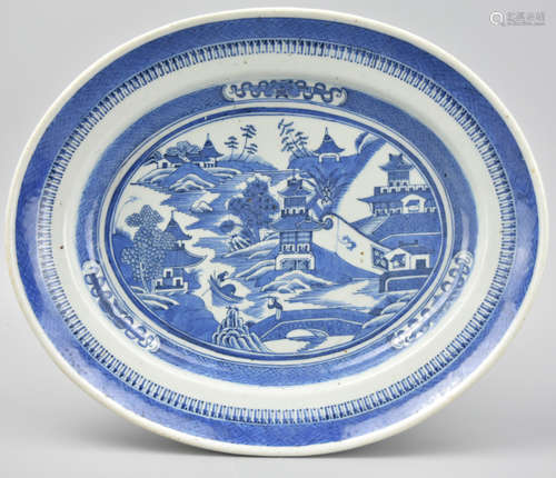 Chinese B & W Serving Dish w/ Landscape,18th C.