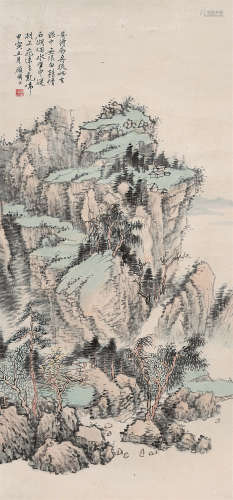 顾麟士（1865～1930） 1914年作 石湖烟雨 立轴 设色纸本