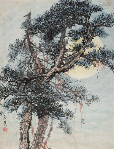 康师尧（1921～1985） 松月 镜心 设色纸本