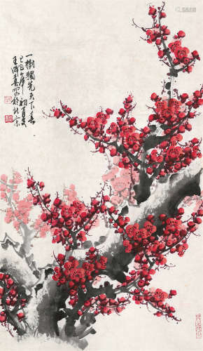 王成喜（b.1940） 1989年作 一树独先天下春 镜心 设色纸本