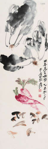 张大千（1899～1983） 1955年作 菜根香 立轴 设色纸本