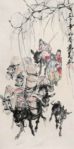 黄胄（1925～1997） 赶驴图 立轴 设色纸本