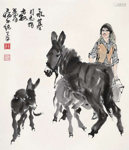 黄胄（1925～1997） 赶驴图 镜心 设色纸本