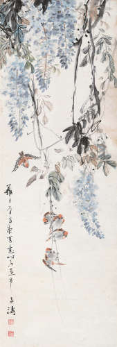王雪涛（1903～1982） 紫藤麻雀 镜心 设色纸本