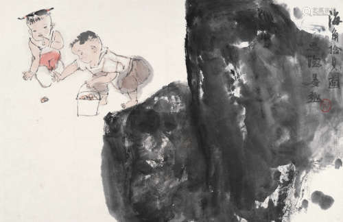 周思聪（1939～1996） 海角拾贝图 镜心 设色纸本