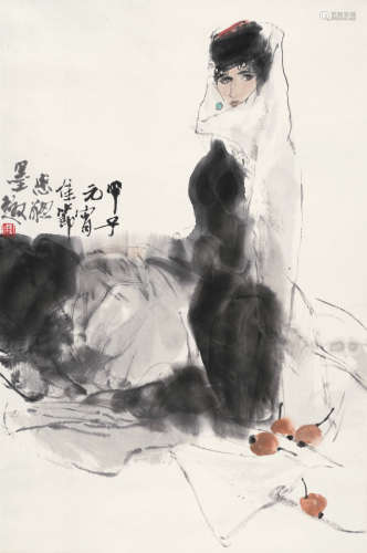 周思聪（1939～1996） 1984年作 边疆少女 立轴 设色纸本