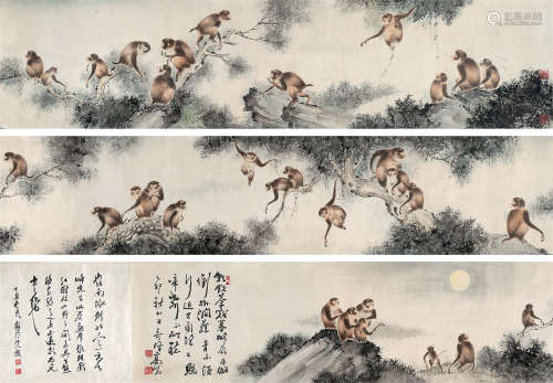 高奇峰（1889～1933） 1915年作 百猴图 手卷 设色纸本