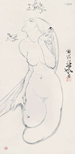 林墉（b.1942） 1994年作 女人体 立轴 水墨纸本
