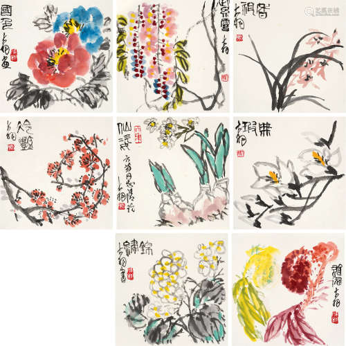 陈大羽（1912～2001） 花卉 （八开） 册页 设色纸本