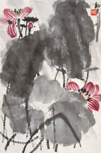 陈大羽（1912～2001） 红荷 立轴 设色纸本