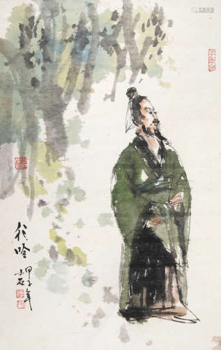 傅小石（1932～2016） 1984年作 行吟图 立轴 设色纸本