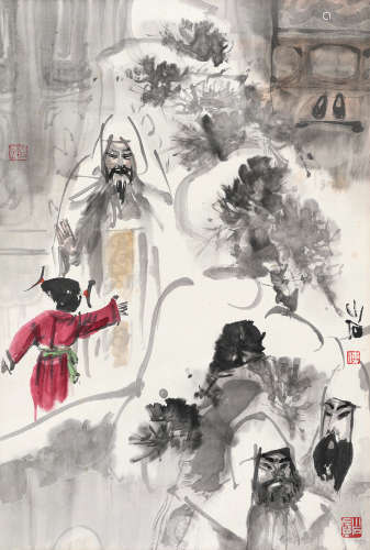 傅小石（1932～2016） 天伦之乐 立轴 设色纸本
