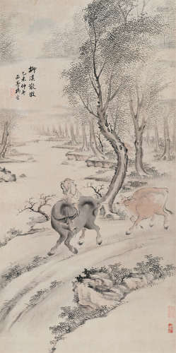 杨晋（1644～1728） 1715年作 柳溪散牧 立轴 设色纸本