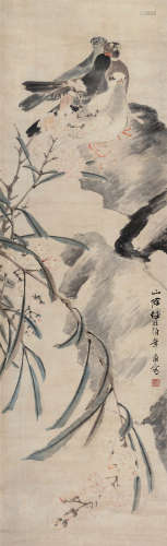 任伯年（1840～1895） 柳花群鸽图 立轴 设色纸本