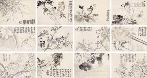 瞿应绍（1780～1849） 花鸟四屏 镜心 水墨纸本