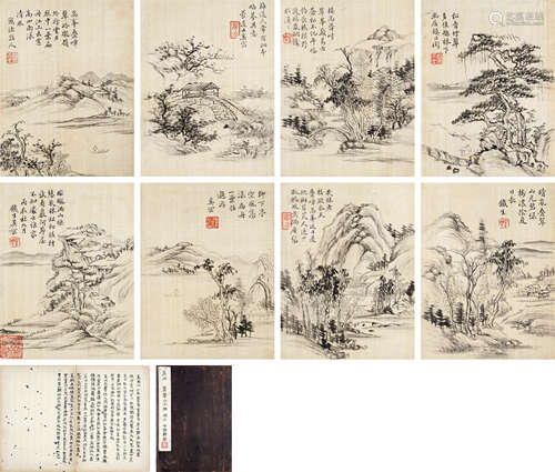 奚冈（1746～1803） 山水 册页 （八开） 水墨绢本