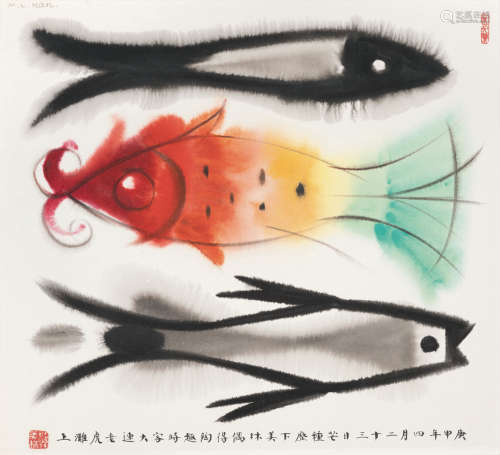 韩美林（b.1936） 1980年作 鱼 镜心 设色纸本
