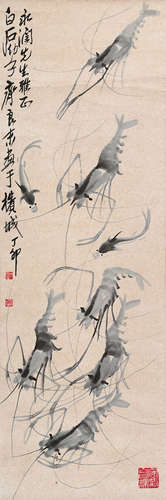 齐良末（b.1938） 1987年作 虾 立轴 水墨纸本