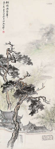 朱梅邨（1911～1993） 1963年作 江南烟雨 立轴 设色纸本