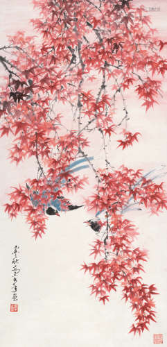 乔木（1920～2002） 1979年作 红叶小鸟 立轴 设色纸本