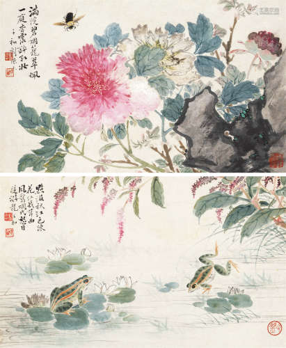 刘德六（1806～1875） 花卉 （二帧） 镜片 设色纸本