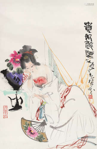 贺成（b.1945） 2012年作 贵妃醉酒 镜心 设色纸本