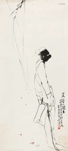 王西京（b.1946） 1993年作 落花人独立 镜心 设色纸本
