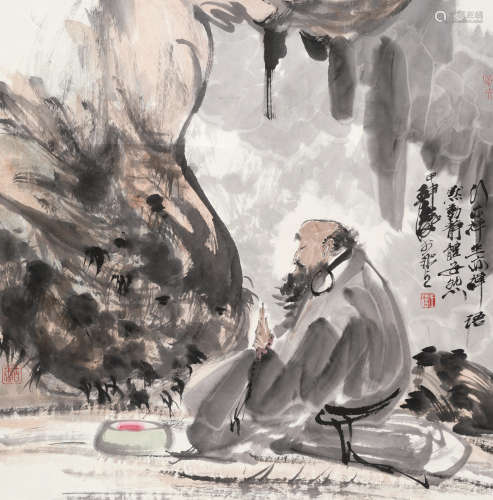 王涛（b.1943） 2004年作 达摩面壁图 镜心 设色纸本