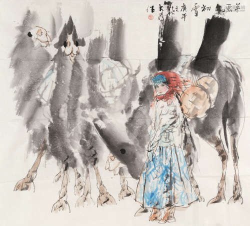 刘大为（b.1945） 1990年作 草原初雪 镜心 设色纸本