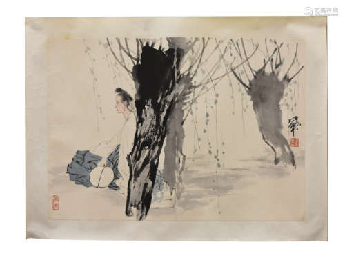 Painting of a Woman in an Orchard by: He Jiaying