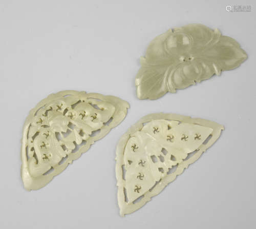 (3)Chinese Carved Jade Pendant :Butterflies,Qing D