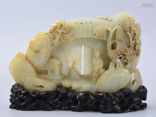 Two-Sided Hetian Jade Carving w/ Figure,Qing D.