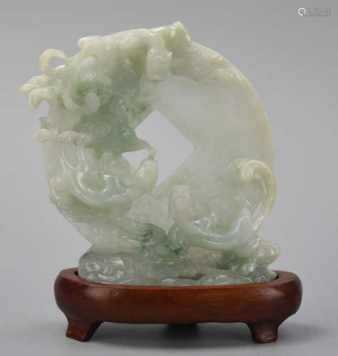 Jadeite Carving of Chi-Dragon w/ Chinese