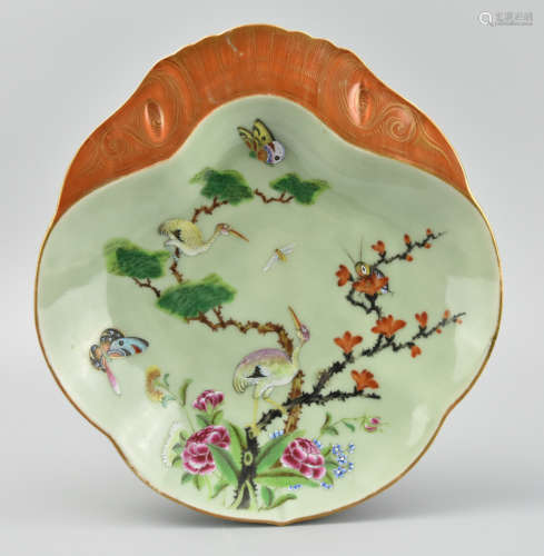 Chinese Lobed,Celadon & Famille Rose Plate,19th C.