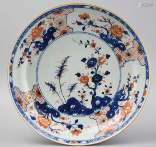 Chinese Blue& Iron Red Charger w/ Flowers ,18th C.