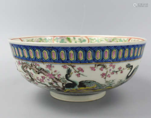 Chinese Famille Rose Bowl w/ Crane, 19th C.