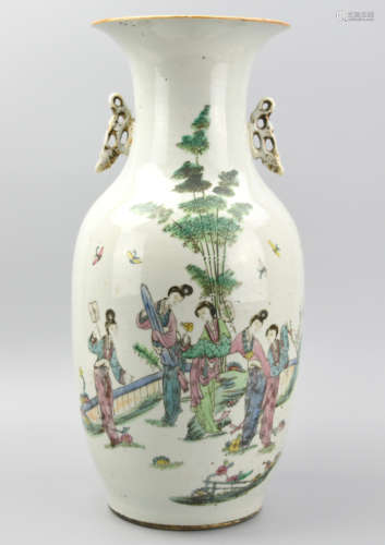 Chines Famille Rose Vase w/ Women in Garden,19th C