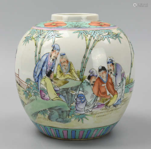 Chinese Famille Rose Jar w/ Figures, 19th C.