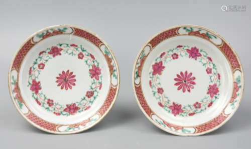 Pair of Chinese Famille Rose Plates, 18th C.